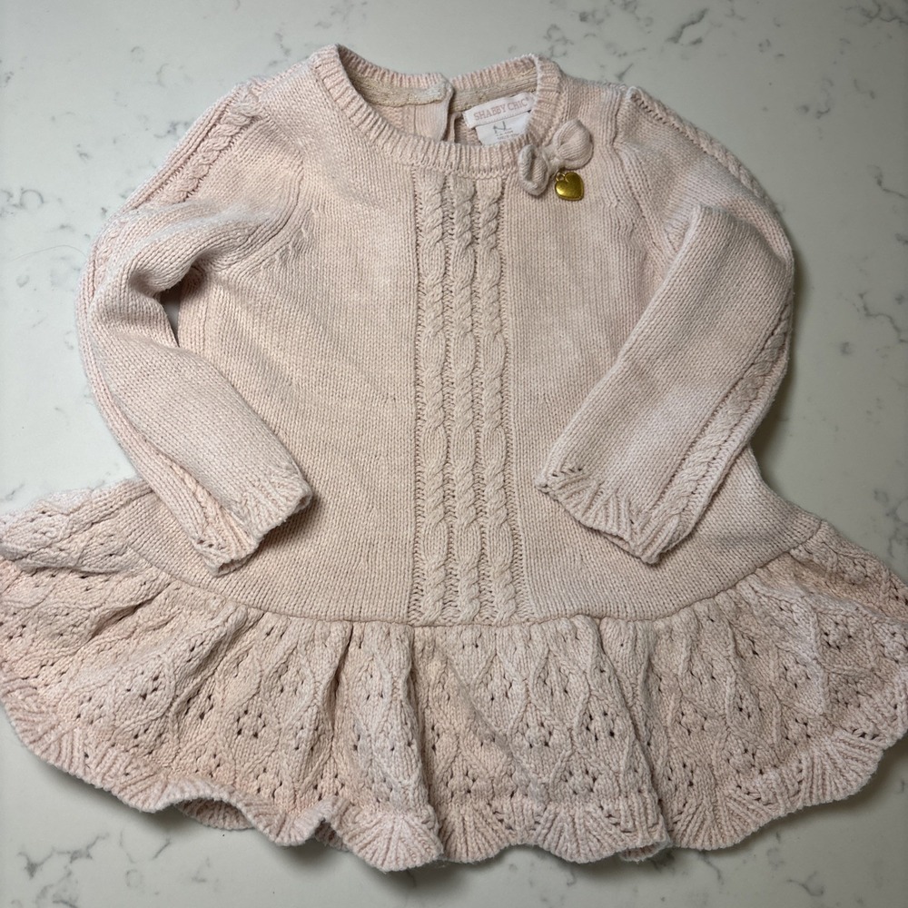 Shabby Chic Baby Girl Sweet Sweater Dress Pink Cableknit Flare Skirt Sz 12 Month